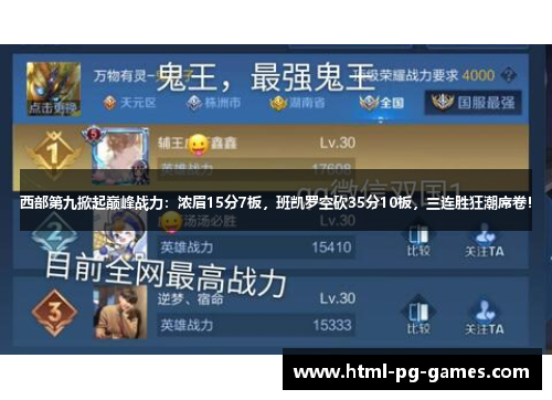 西部第九掀起巅峰战力：浓眉15分7板，班凯罗空砍35分10板，三连胜狂潮席卷！